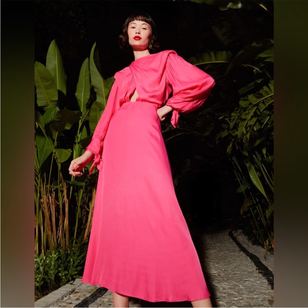 FARM Rio Draped Satin Maxi Dress Medium Pink